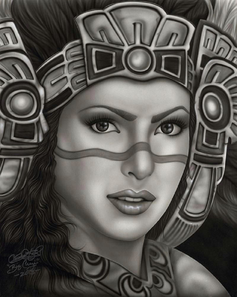 Drawing Of A Mexican Girl Aztec Princess by Big Ceeze Mexican Woman W Headdress Canvas Art