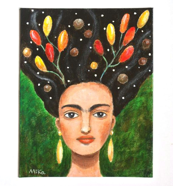 Drawing Of A Mexican Girl Frida Kahlo original Painting Frida Kahlo Portrait original Etsy