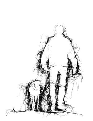 Drawing Of A Person Walking A Dog Adrienne Wood Thread Drawing Man Walking Dog In Black Thread On