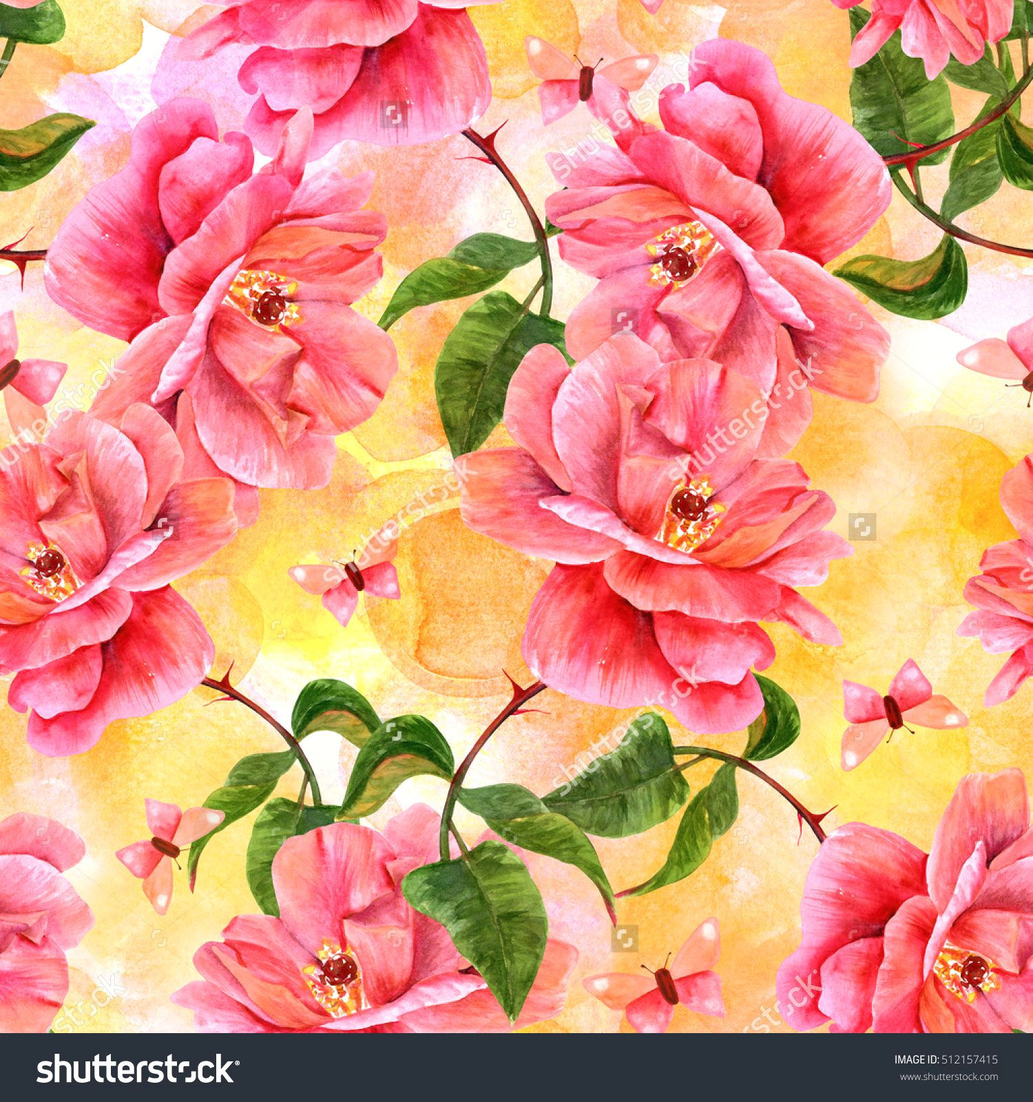 Drawing Of A Pink Rose Watercolor Of Pink Roses and butterflies Florals Foliage In