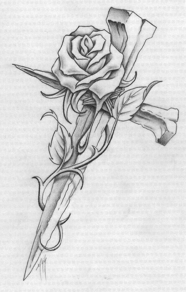 Drawing Of A Rose and Cross Pin by sophia Flores On Piercings and Tattoos Tattoos Cross