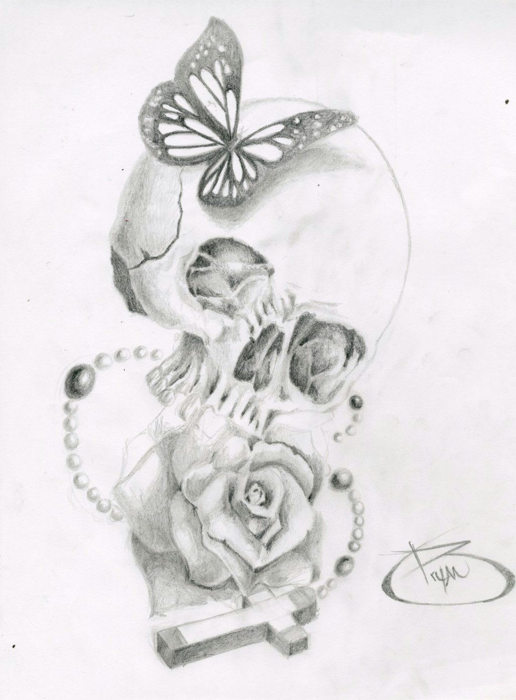 Drawing Of A Rose and Cross Skull butterfly Rose Cross by Bryanchalas Deviantart Com On