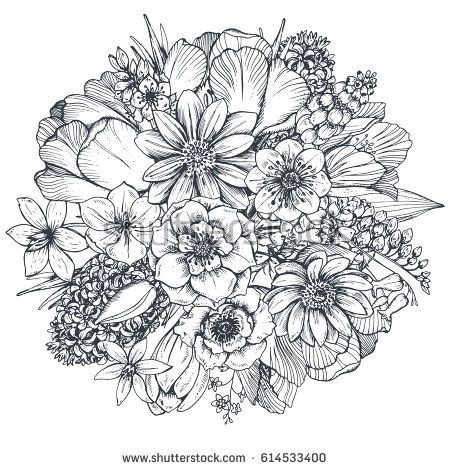Drawing Of A Rose Bouquet Floral Composition Bouquet with Hand Drawn Spring Flowers and