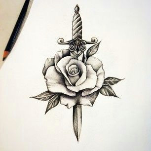 Drawing Of A Rose On Fire Rose Dagger Traditional Sailor Jerry Tattoo Tattoos Tattoos