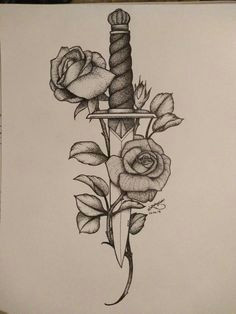 Drawing Of A Rose On Fire Rose Dagger Traditional Sailor Jerry Tattoo Tattoos Tattoos