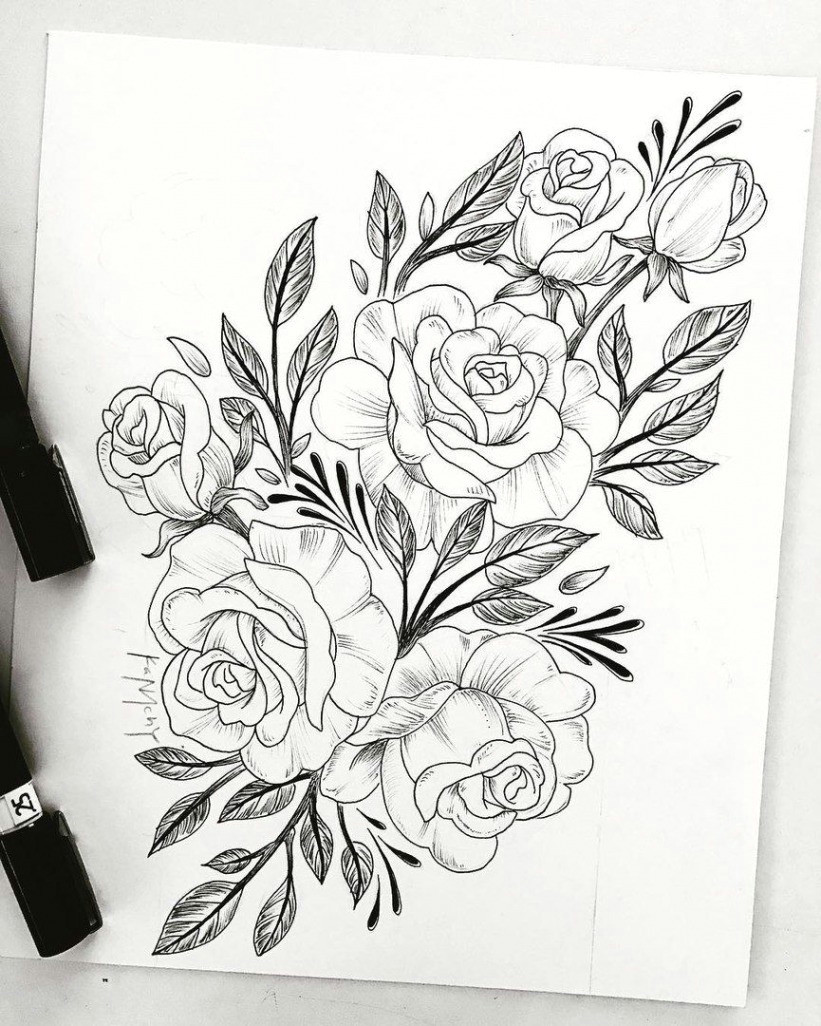 Drawing Of A Rose Tattoo Pictures Of Rose Tattoos New Drawn Vase 14h Vases How to Draw A