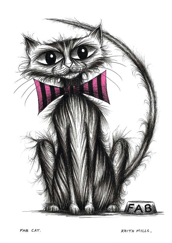 Drawing Of A Scary Cat Fab Cat Print Download Fabulous Groovy Funky Kitty Puss Moggie In