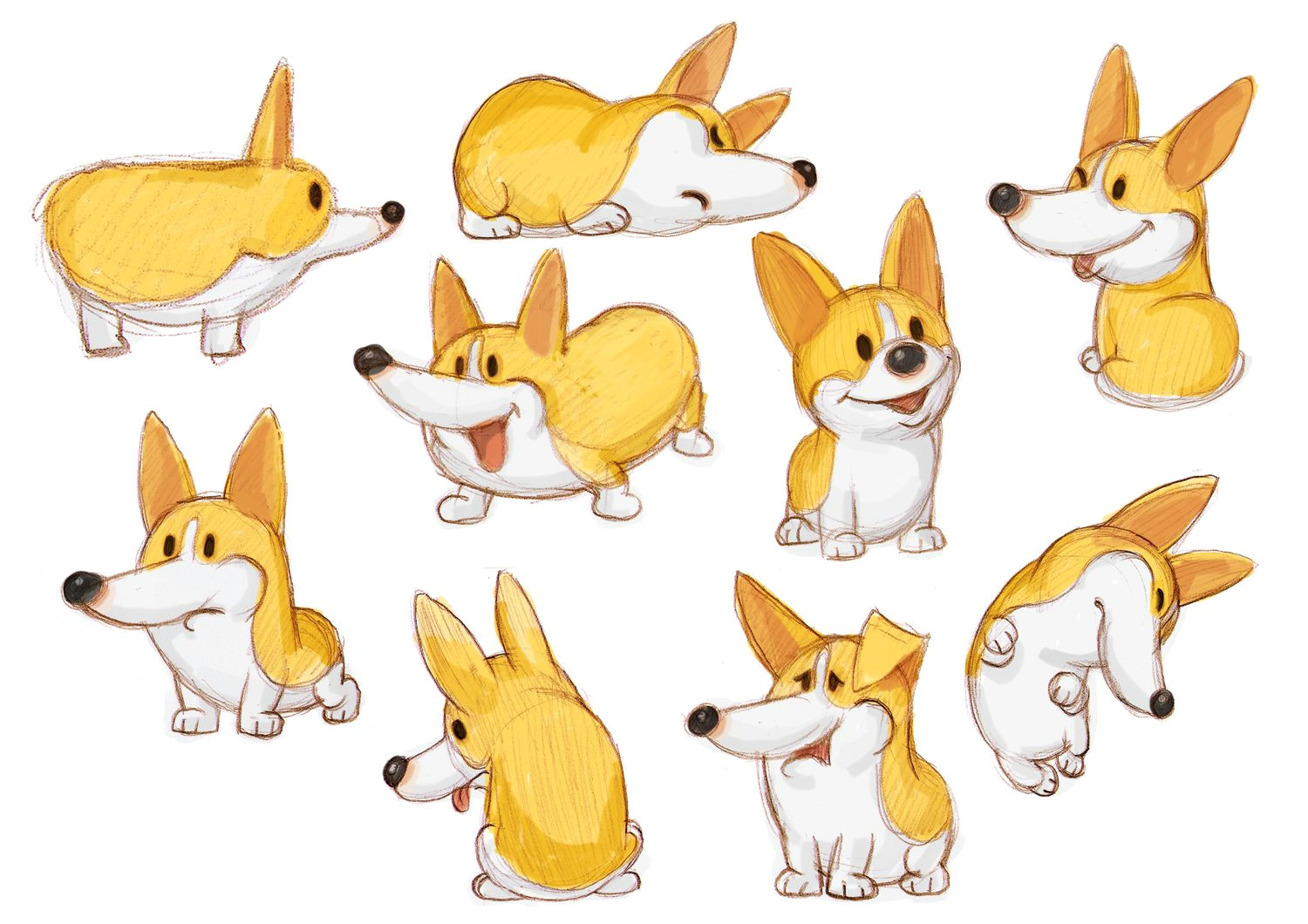 Drawing Of A Sleeping Dog Found On Google From Behance Net Corgis Corgi Character Design