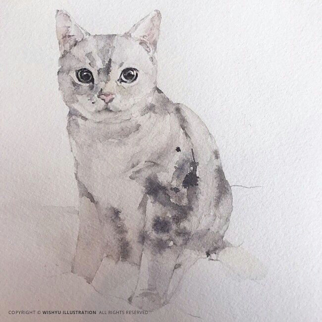 Drawing Of A Small Cat Pin by Caroline Wong On Watercolor Drawings Watercolor Cat Art