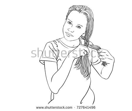 Drawing Of A Teenage Girl Sketch Of Beautiful Teenage Girl Braiding Her Long Hair In Braid
