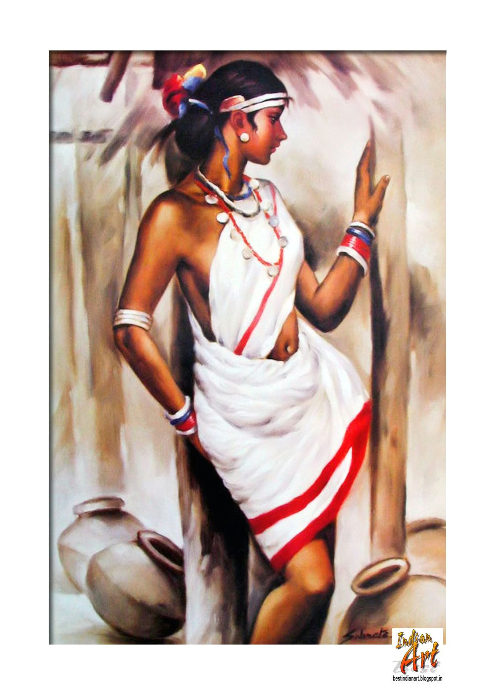 Drawing Of A Village Girl Dark Indian Beauty Painting Work Of Indian Tribal Girl Nice and Best