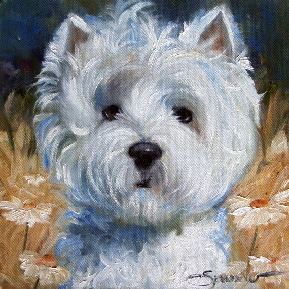 Drawing Of A Westie Dog Print White Westie West Highland Terrier Dog Puppy Spring Flowers