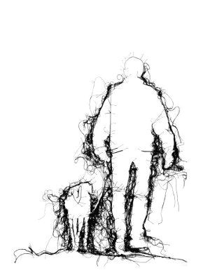 Drawing Of A White Dog Adrienne Wood Thread Drawing Man Walking Dog In Black Thread On