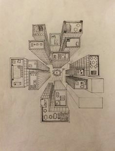 Drawing Of An Eye with A City In It Directly Overhead Birds Eye View Perspective Drawing 6th Grade