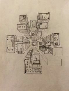 Drawing Of An Eye with A City In It Directly Overhead Birds Eye View Perspective Drawing 6th Grade