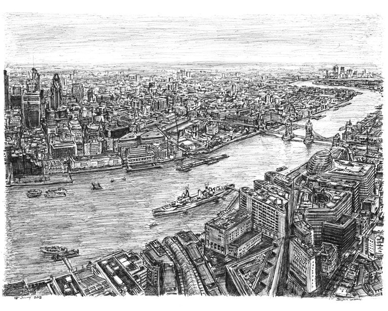 Drawing Of An Eye with A City In It the View From the Shard Drawings and Paintings by Stephen