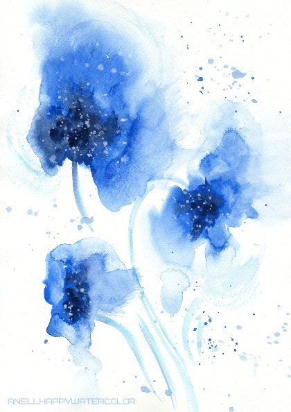Drawing Of Blue Flowers Blue Abstract Watercolor Flower Print Blue Watercolor Blue Print