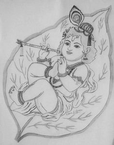 Drawing Of Cartoon Krishna A Pencil Sketch Of Little Krishna Pencil Art Pencil Drawings