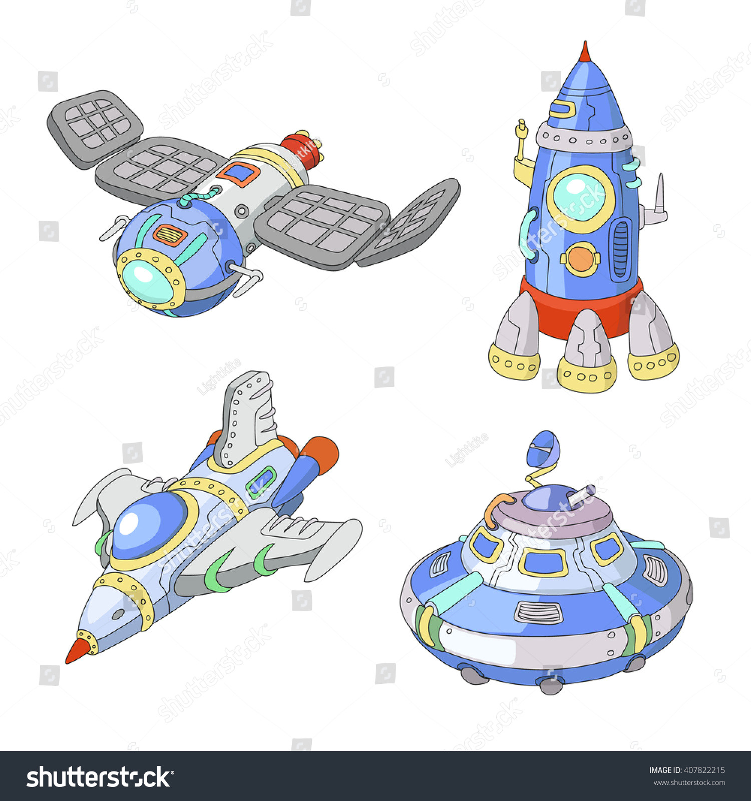 Drawing Of Cartoon Ufo Spaceship Ufo Vector Cartoon Set Rocket Stock Vector Royalty Free