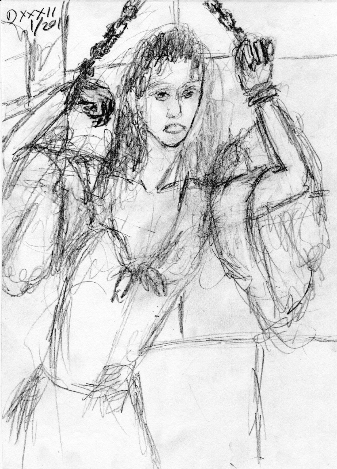 Drawing Of Chained Hands A Scene From A Three Musketeers Movie where the Lady is Chained to