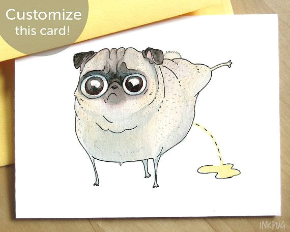 Drawing Of Dog Peeing Pee Pilates Peeing Pug Funny Card with Fawn Pug Dog Peeing Dog