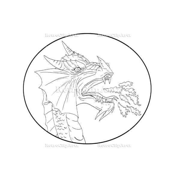 Drawing Of Dragons Black and White Dragon Fire Circle Drawing Vector Stock Illustration Drawing Sketch