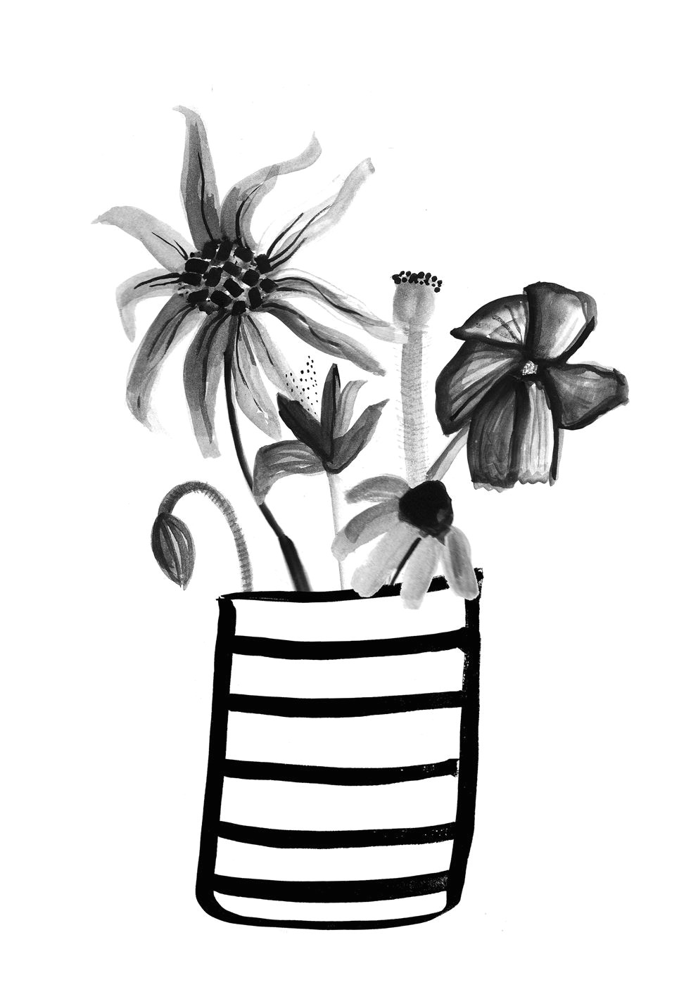 Drawing Of Easy Flower Pot Sun Flower Stripy Vase by Erin Mcintyre Art and Illustation