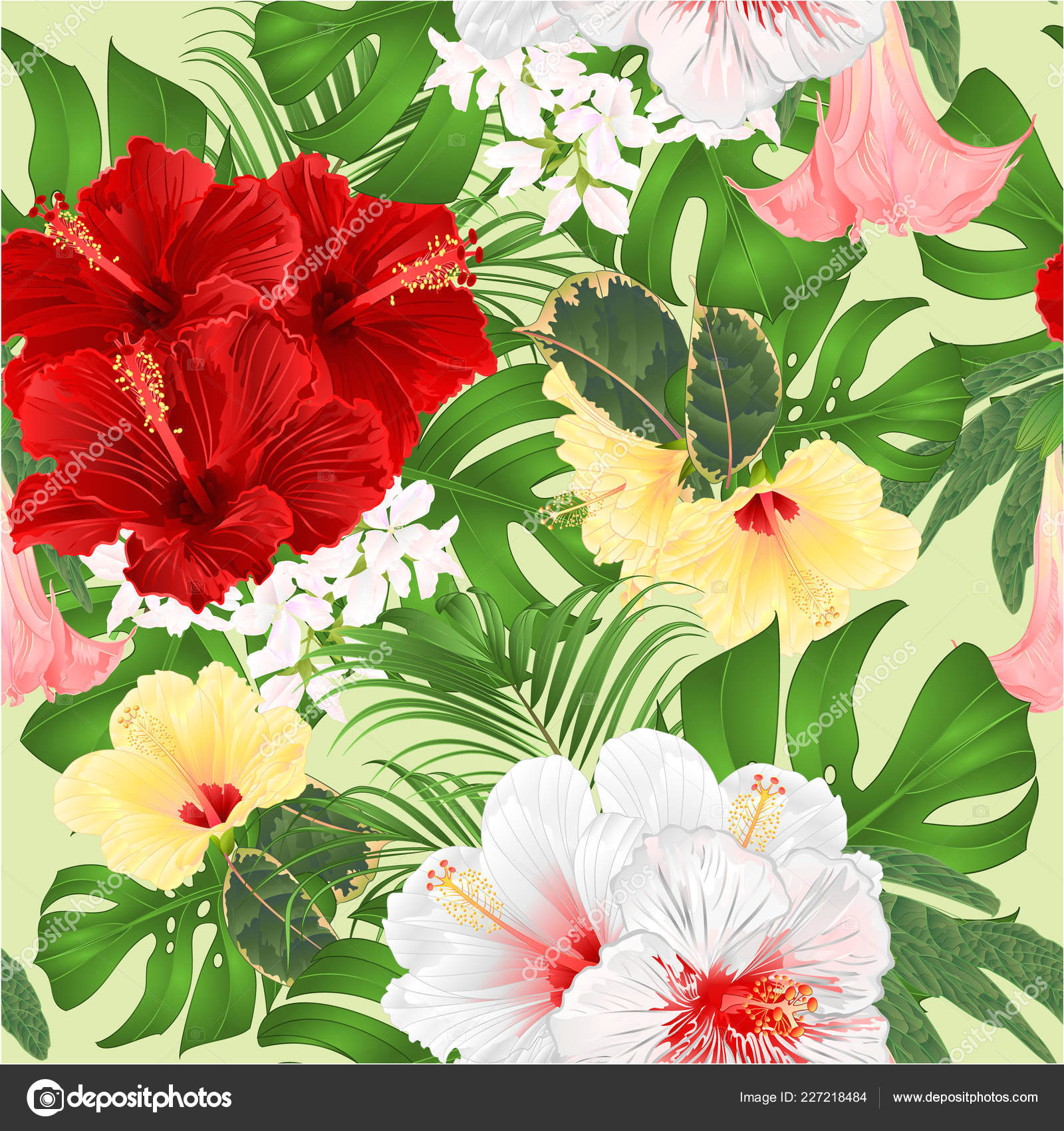 Drawing Of Exotic Flowers Seamless Texture Bouquet Tropical Flowers Floral Arrangement