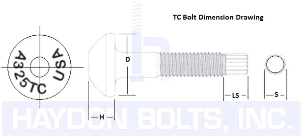 Drawing Of Eye Bolt Tension Control Bolts Twist Off Bolts A325 A490 Haydon Bolts
