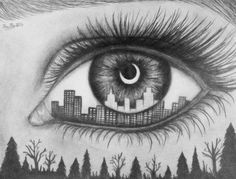 Drawing Of Eye with City Reflection 314 Best Art Eyes Pencil Pastel Oil Acrylic Watercolor and