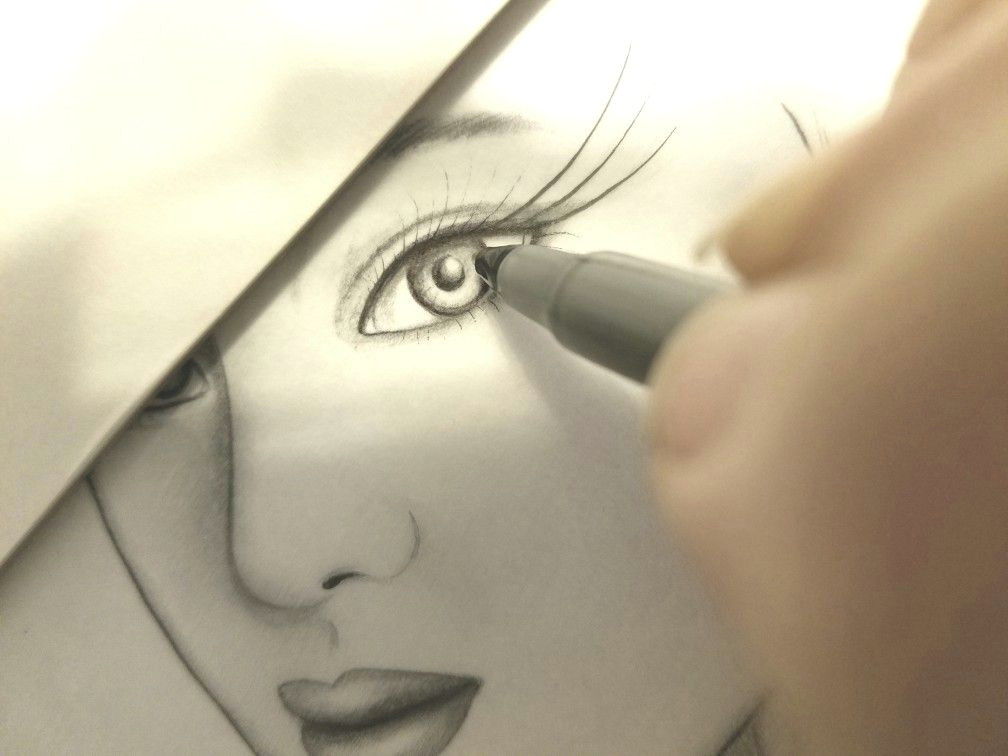 Drawing Of Female Eye Drawing Work In Progress Portrait Arts Female Eye Detailing Black