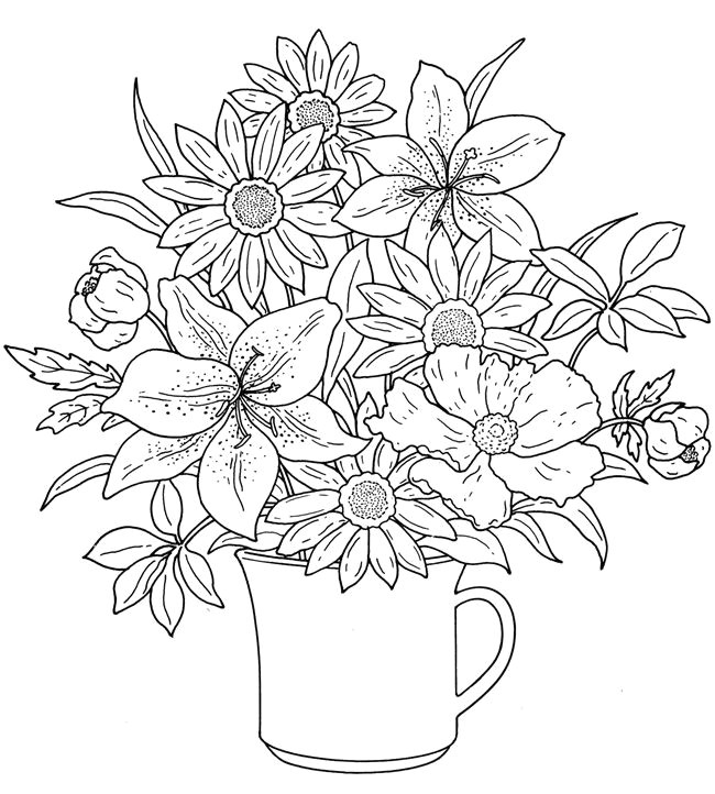 Drawing Of Flower Basket with Colour Colouring In Page Answers for Samples From Floral Beauty Coloring