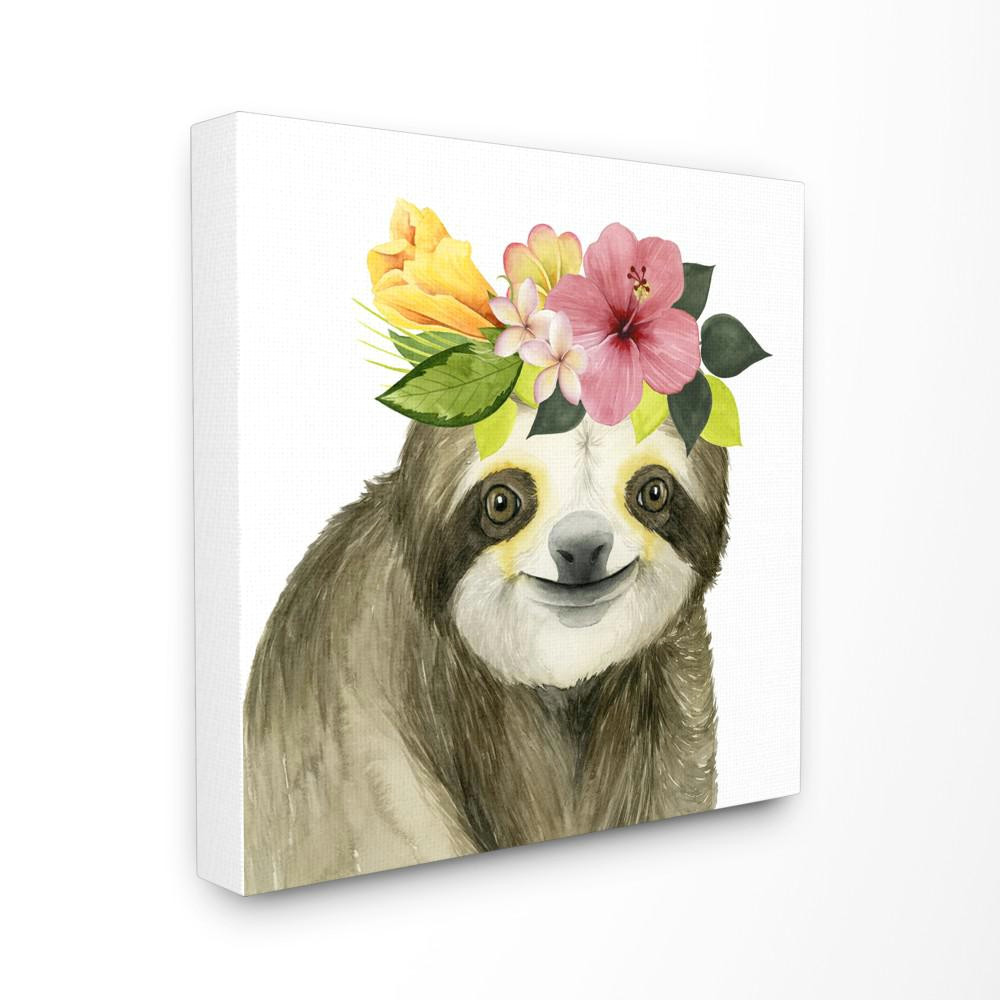 Drawing Of Flower Crown 30 In X 30 In Coachella Ready Sloth In Flower Crown by Grace