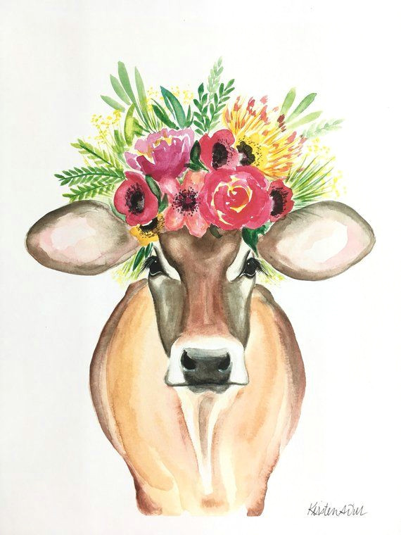 Drawing Of Flower Crown Miranda the Cow Print Floral Cow Floral Crown Cow Products In