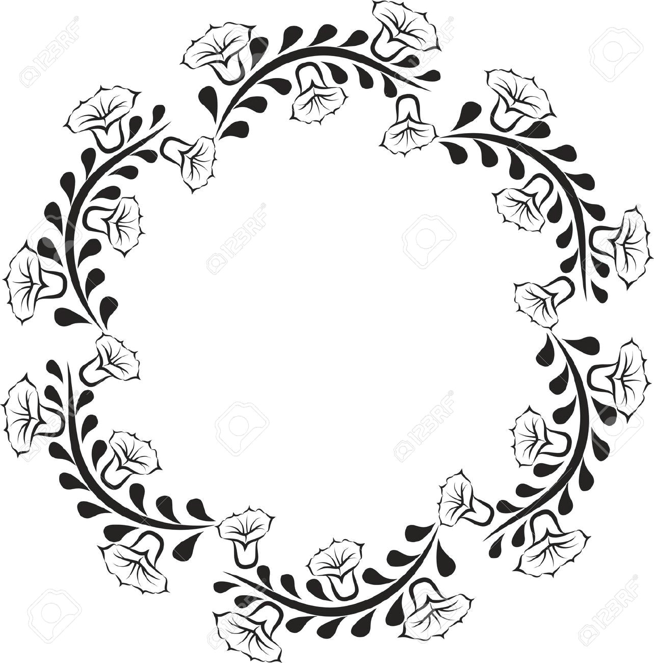 Drawing Of Flower Frame Silhouette Of Round Floral Frame Royalty Free Cliparts Vectors and