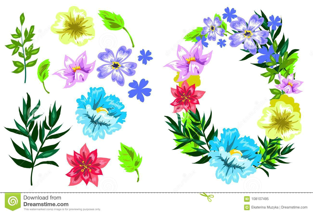 Drawing Of Flower Structure Vector Hand Drawn Sketch Style Flower Set Stock Vector
