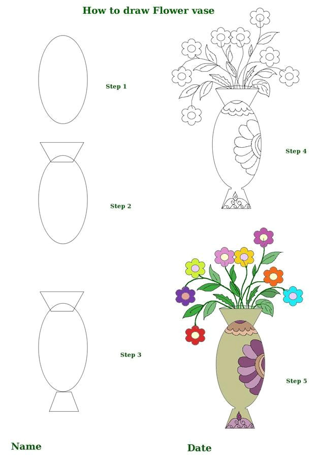 Drawing Of Flower Vase for Kid Step by Step Click On A Picture to Make It Larger then Print It Out and Enjoy