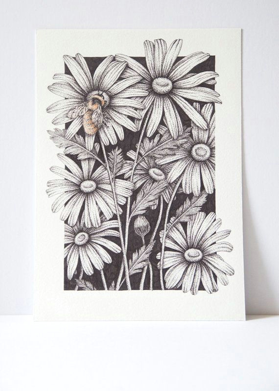 Drawing Of Flowers and Bees Bumble Bee Print Bee Drawing Bumble Bee Print Pointillism Drawing