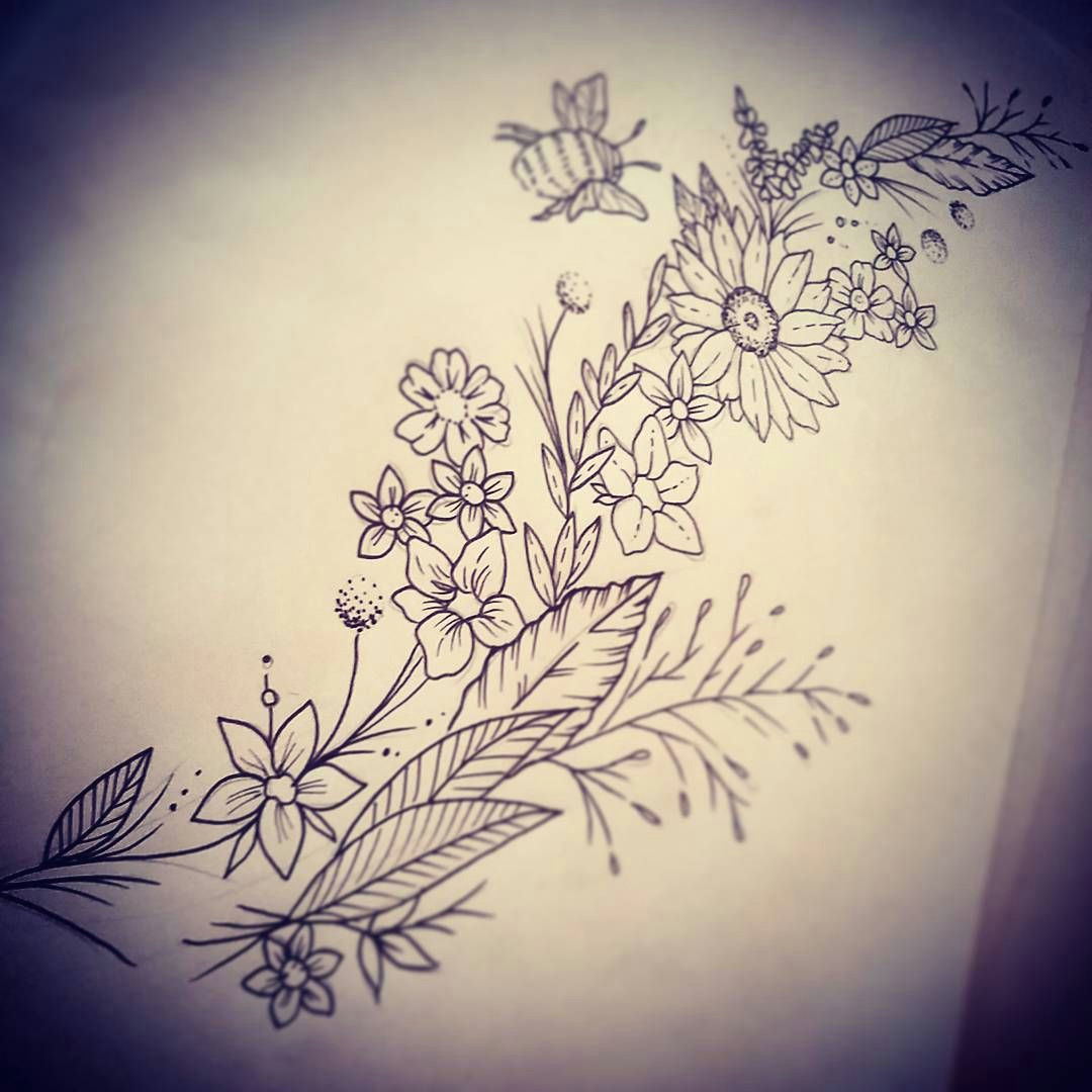 Drawing Of Flowers and Bees Doodle Day D Tattoo Tattoodesign Drawing Doodle Wildflower