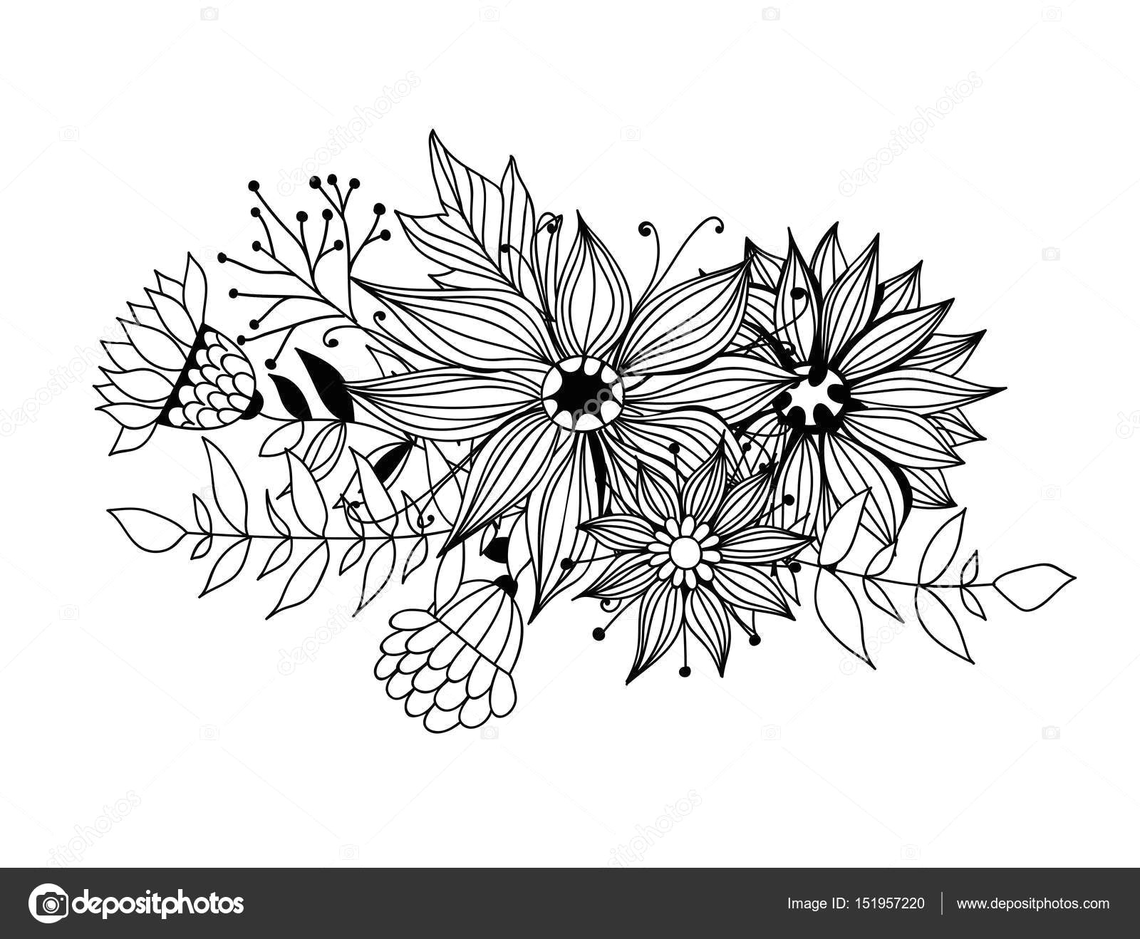 Drawing Of Flowers and Leaves Doodle Bouquet Od Flowers and Leaves Stock Vector A C Katerinamk