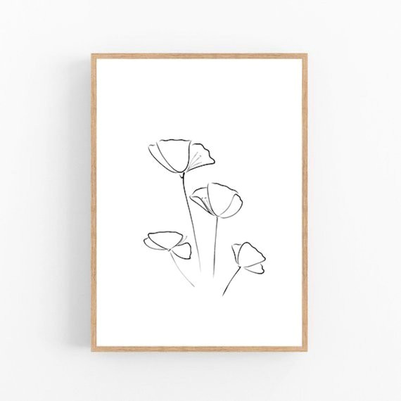 Drawing Of Flowers for Decoration Poppies Line Art Flower Print Abstract Floral Wall Decor