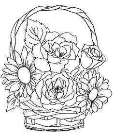 Drawing Of Flowers In Basket Flower Basket Drawing Floweryweb Dibujos Varios Pinterest