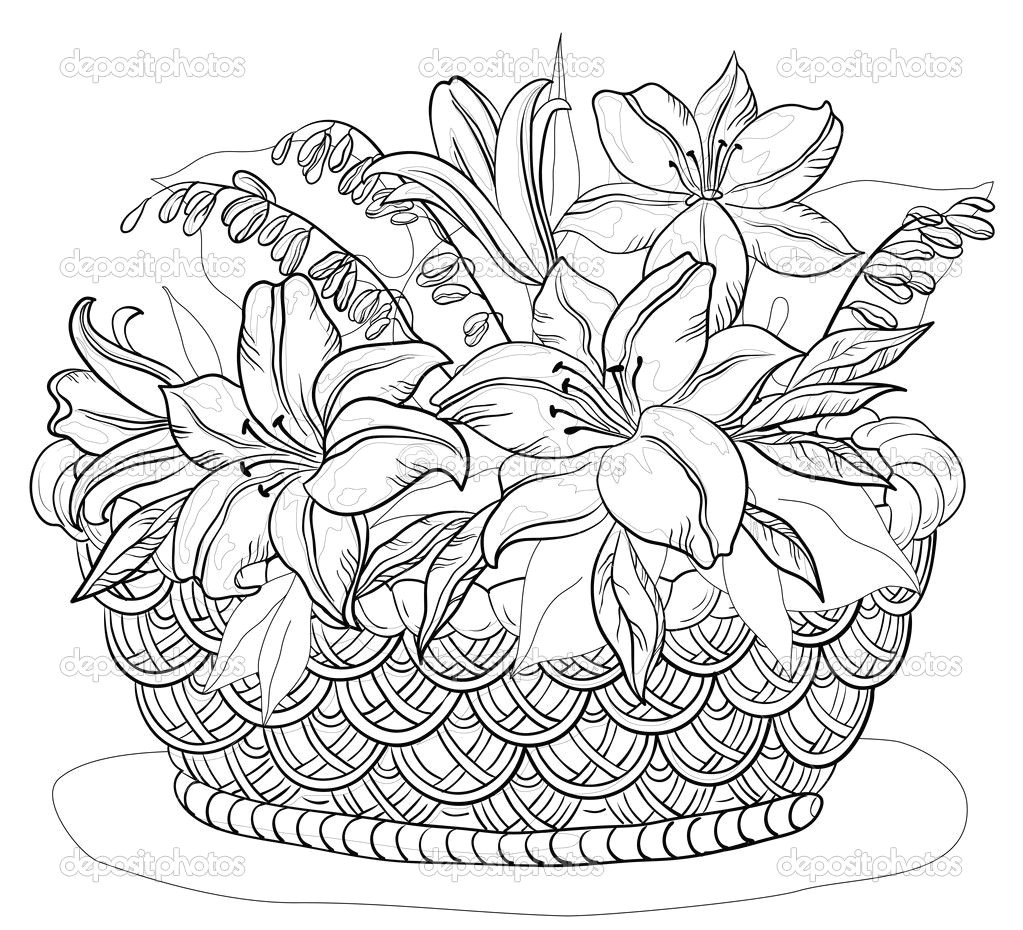 Drawing Of Flowers In Basket Flower Basket Drawing Floweryweb Dibujos Varios Pinterest