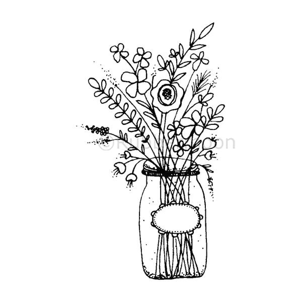 Drawing Of Flowers In Pot Mason Jar Flowers Large Lo5261h Rubber Art Stamp Art