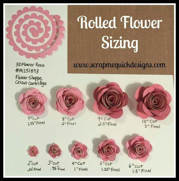 Drawing Of Flowers On Chart Paper Rolled Paper Flower Sizing Chart Cricut Paper Flowers Cricut