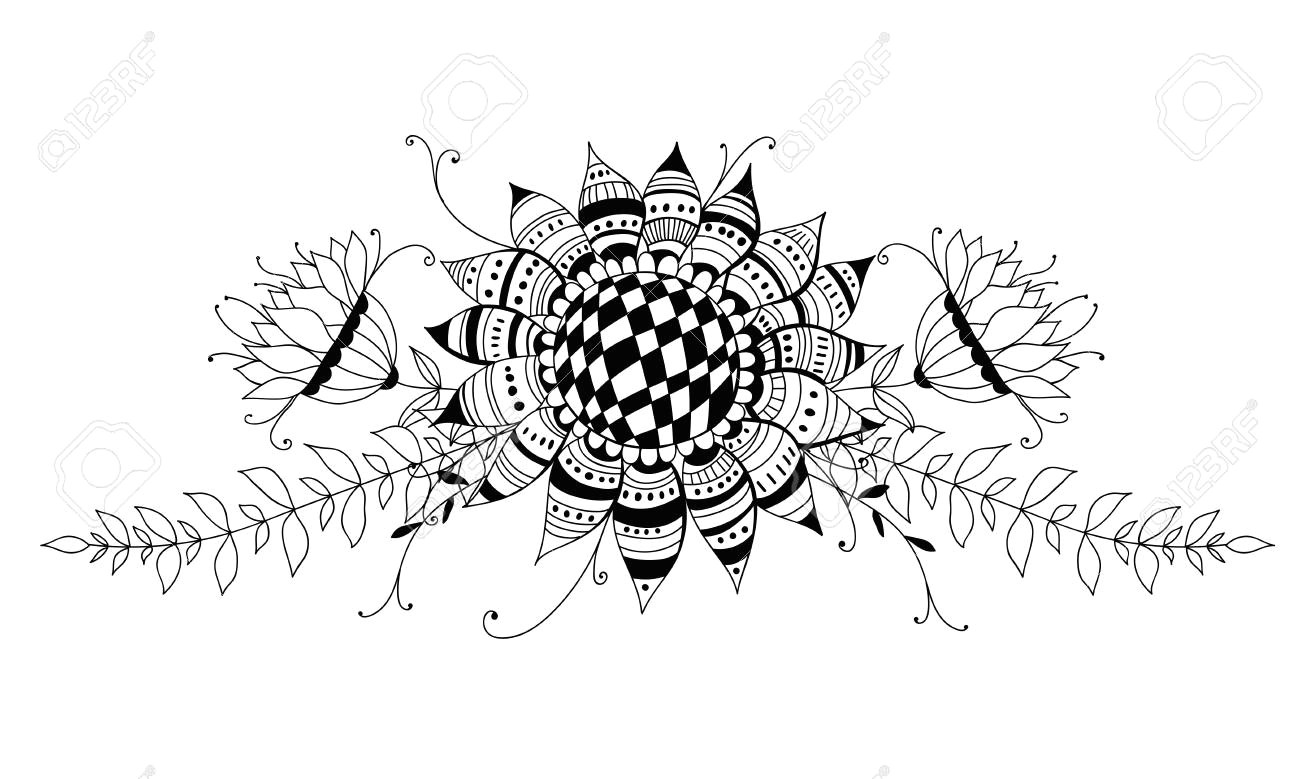Drawing Of Flowers with Leaves Doodle Bouquet Od Flowers and Leaves On White Background Template