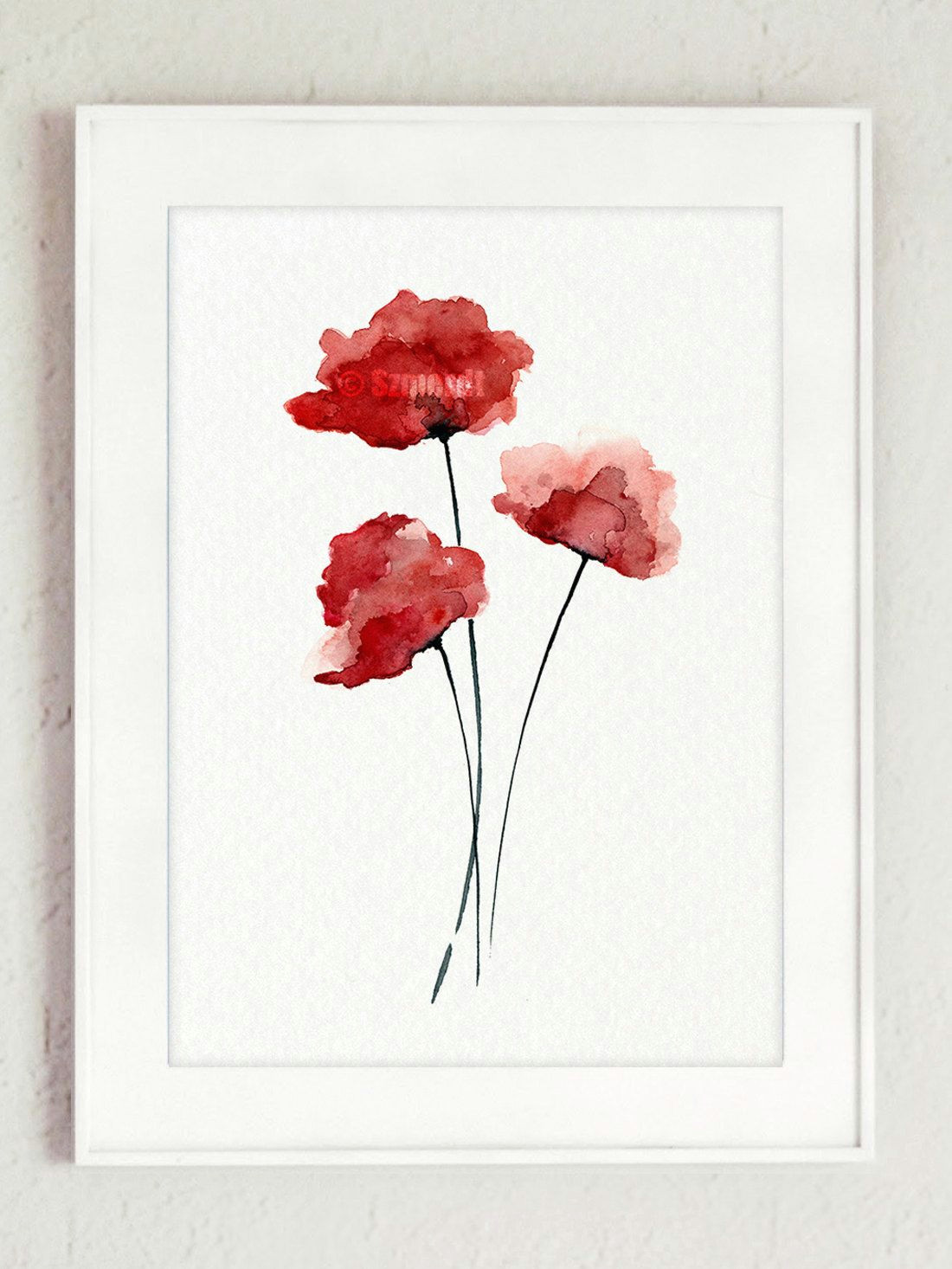 Drawing Of Flowers with Poster Colours Red Poppy Watercolor Painting Gifts for Her Watercolor Home Decor
