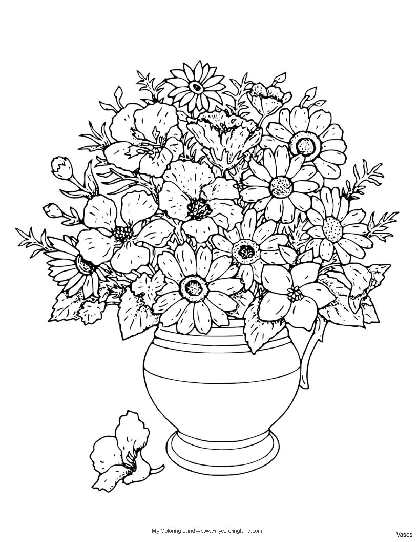 Drawing Of Flowers with Vase Cool Vases Flower Vase Coloring Page Pages Flowers In A top I 0d