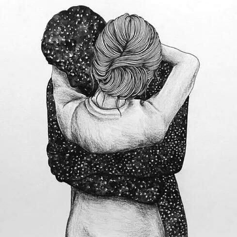 Drawing Of Girl and Boy Hugging Art Boy Drawing Galaxy Girl Hug Illustration Space
