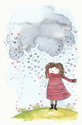 Drawing Of Girl and Boy In Rain Carola Vergara Rain Illustration Boy Illustration Drawings